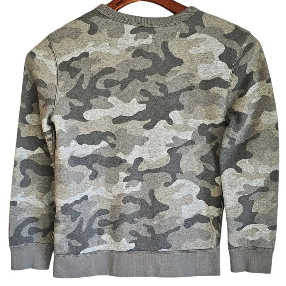 Gap Kids Boys Gray Camouflage Crew Neck Kidcore Sweatshirt with Logo